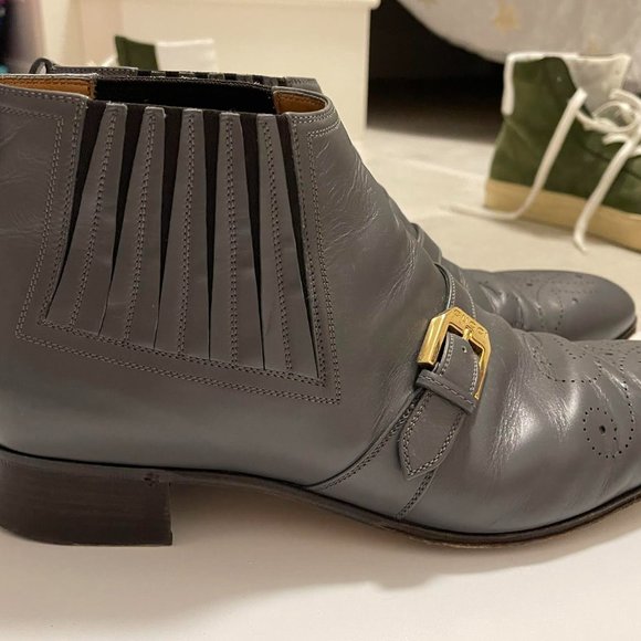 GUCCI Men's Leather Ankle Boot With G Brogue - Picture 3 of 6